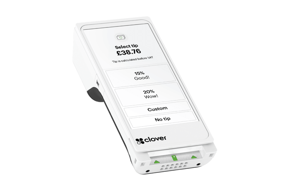 Clover Flex handheld POS with tip selection screen
